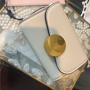 BCBGeneration Cream Faux Leather Wallet Gold Clasp NWT